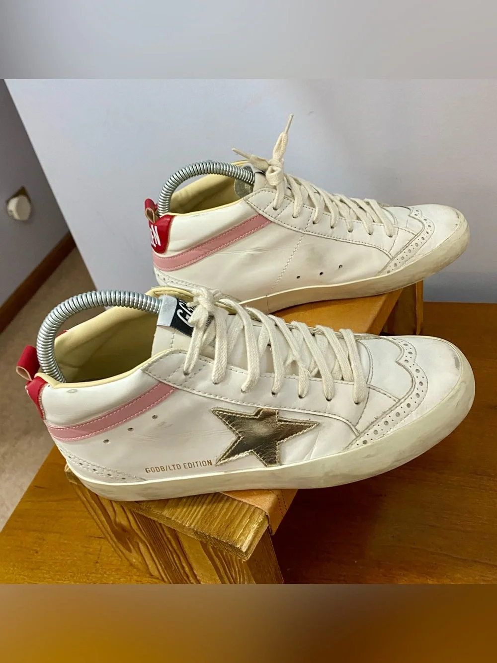 Golden Goose GGBD Mid Star White Silver Pink Red Sneakers EU 38 US 8 Authentic - Picture 6 of 17